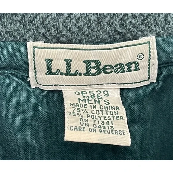 ll bean Mens Sweat shirt M. Green Quarter Zip 2 Pocket - Picture 3 of 4